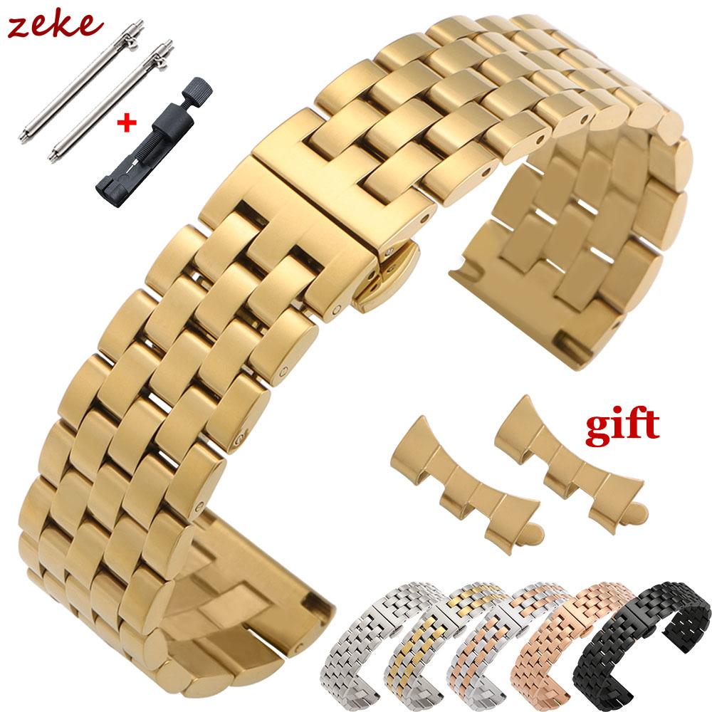 18mm 20mm 22mm Solid Stainless Steel Watch Bands for Tissot Curved End Universal Strap Men Women Butterfly Clasp Watch Bracelets