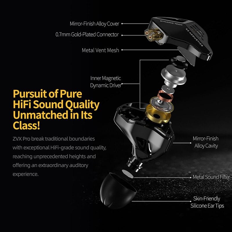 KZ ZVX Pro Dynamic In-Ear Earphones with Internal Magnetic Dynamic Unit, In-Ear Type, HIFI Sound Quality, Magnetic Dynamic Driver, Expertly Tuned