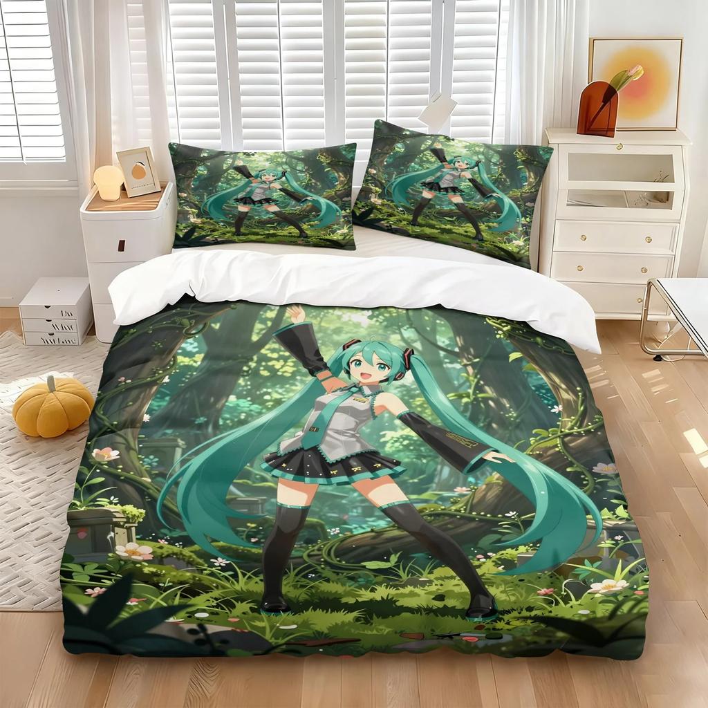 Hot Anime beautiful girl Hatsune Miku Balinese Duvet Cover Set Bedding with 1-2 Pillowcases Room Teens Bedroom Decor Fans Gift