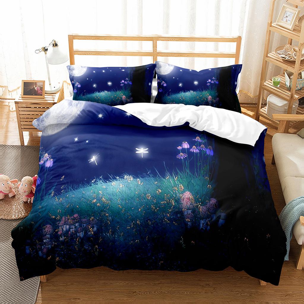 Moon Night Tree Duvet Cover Set Beautiful Landscape Pattern Polyester Comforter Cover with Pillowcase for Men Women Bedding Set