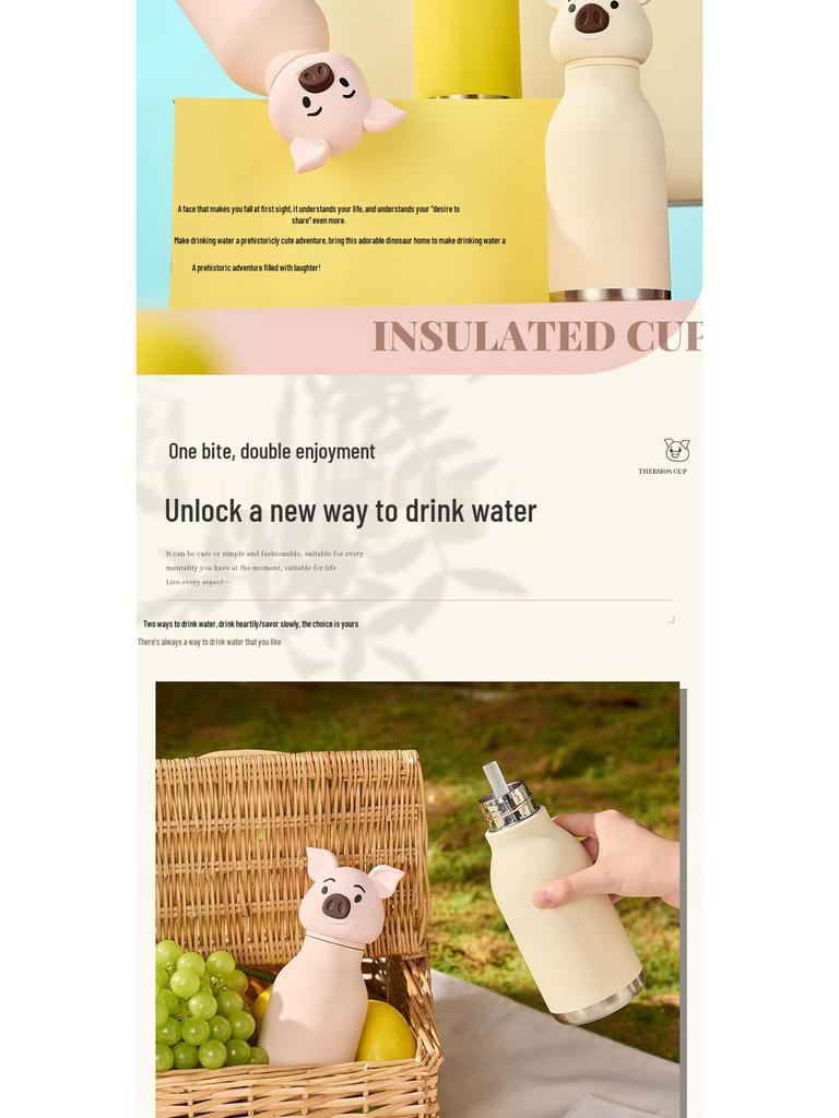 304 Stainless Steel Insulated Water Bottle for Kids – Cute Animal Design, Portable for Outdoor Sports