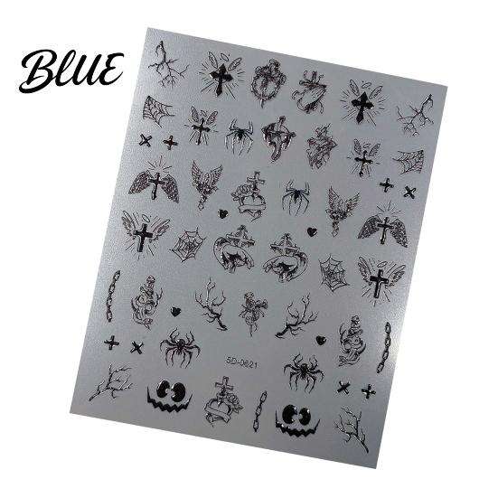 5D Embossed Nail Decals Halloween Art Stickers Skull Pumpkin Ghost Spooky Stickers Decals Waterproof Self Adhesive Manicure Decoration Decorative