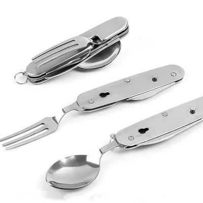 Multitool Tragbarer Picknick-Campinglöffel Falten Spork Gabel Besteck Geschirr Messer Besteck Flaschenöffner Multitool Outdoor