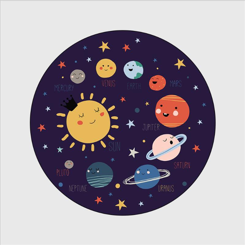 Home Decor Grey Modern Floor Mats Bubble Kiss Colorful Cartoon Space Planet Pattern Round Kids Rug Carpet
