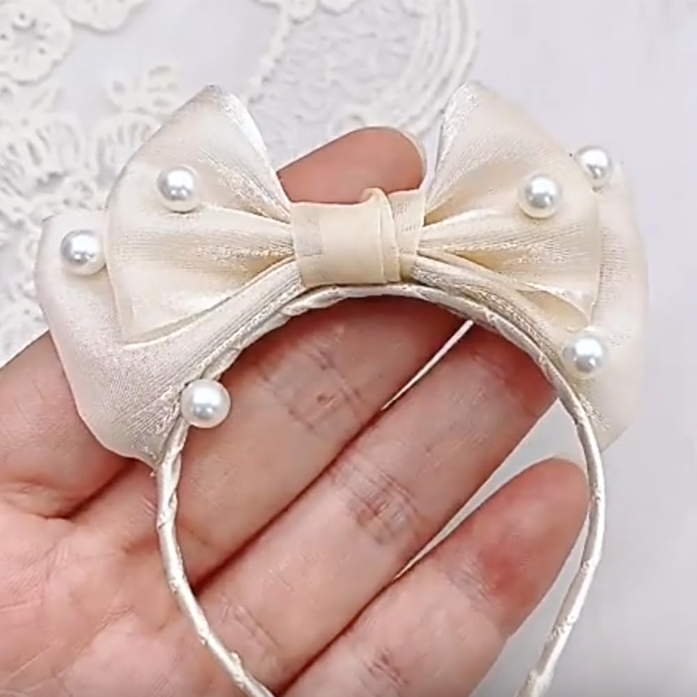 Perłowa opaska na głowę dla pluszowych zabawek [10cm] Kremowa, Pluszowe ubranka, Akcesoria Kigurumi, Działania Otaku, Maskotka lalka, Kostium dla lalki K-Pop [Używany]