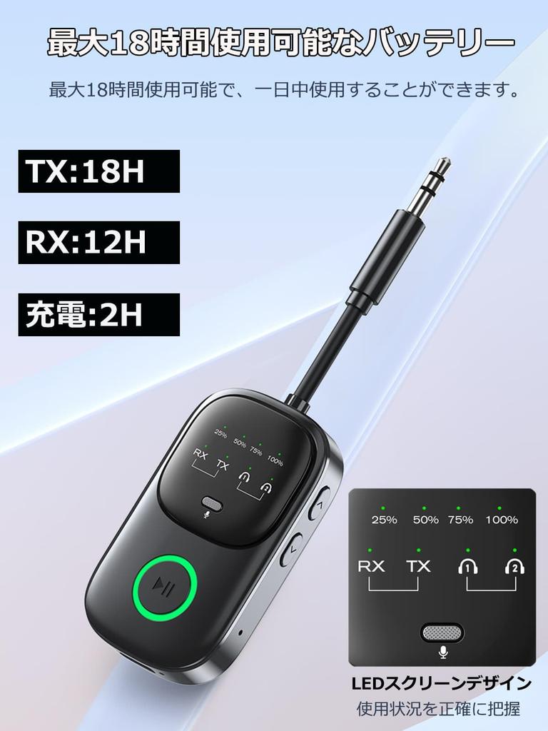 Bluetooth Transmitter Supports Both Receive and LED Simultaneous Connection of Two 18 Hours of Continuous Low Suitable for and Home TELEC Certified