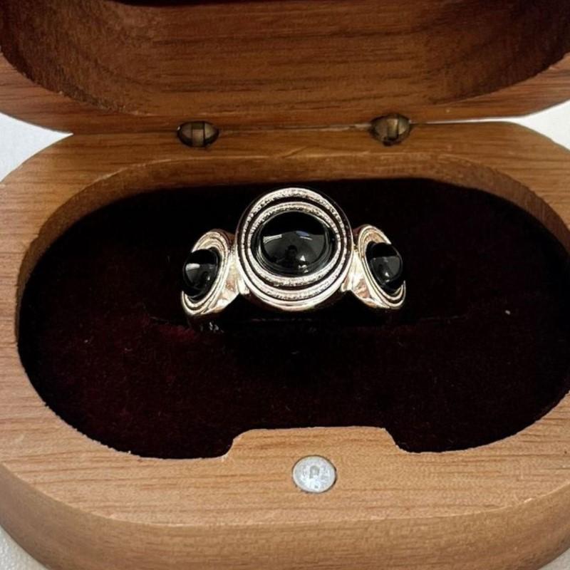 PANJBJ 925 Sterling Silver Black Agate Ring for Women Geometry Circle Irregular Design Open Jewelry Party Gift Dropshipping