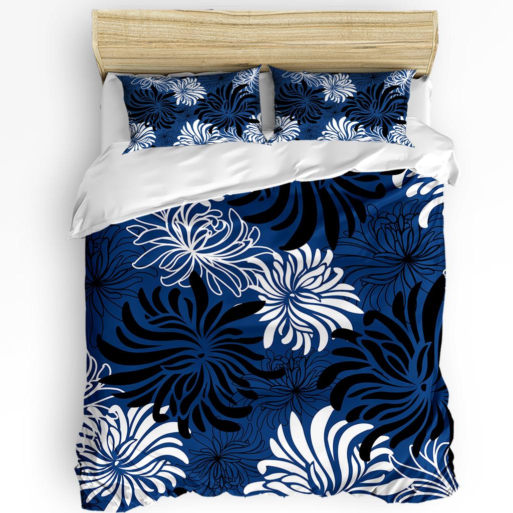 Red Black White Flower Chrysanthemum Duvet Cover With Pillow Case Custom 3pcs Bedding Set Quilt Cover Double Bed Home Textile