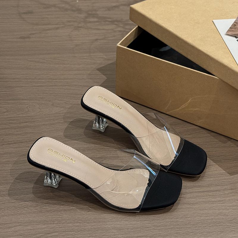 Summer Women Pumps Sandals PVC Jelly Slippers Open Toe High Heels Women Transparent Perspex Slippers Shoes Heel Clear Sandals