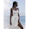 Women's Tie Spaghetti Strap Midi Dress Slim Waist A Line Solid Cotton Vacation Elegant Summer Sundress