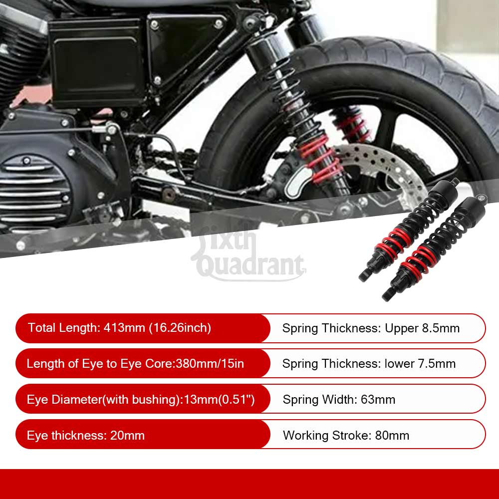 Motorcycle Part Black Red Rear Air Shock Absorber 380mm Solid Steel Aluminium Alloy For Harley Sportster Sport XL1200S 1996-2003