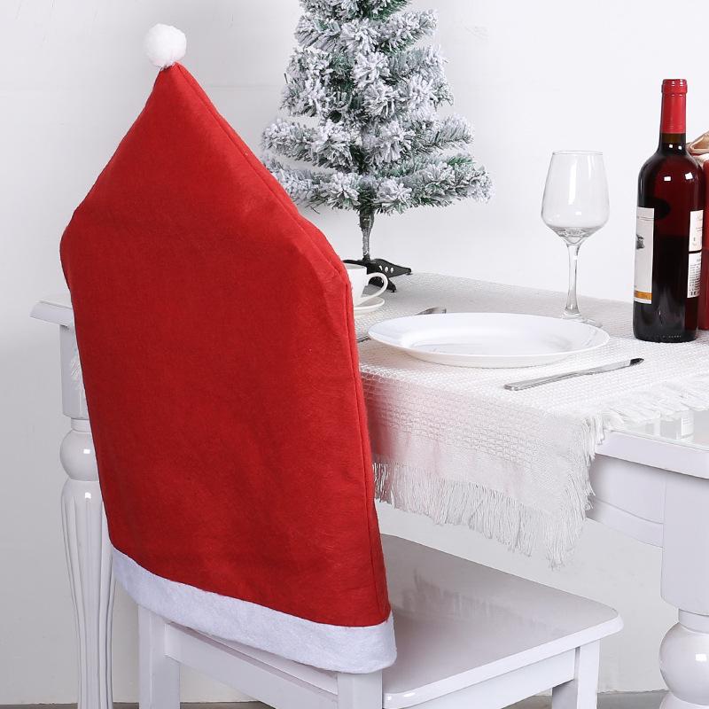 Non-Woven Red Christmas Hat Chair Cover Set - Festive Table Decoration with Soft Feel