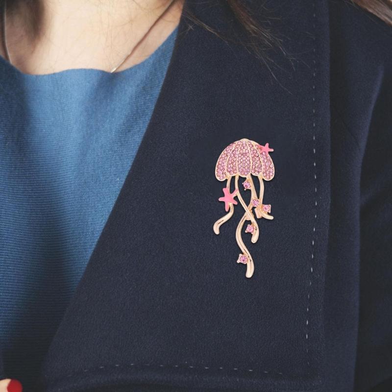 Unique Rhinestones Jellyfish Shaped Brooch Sea Creature Pin Jewelry Accessories For Jackets Coats And Bags