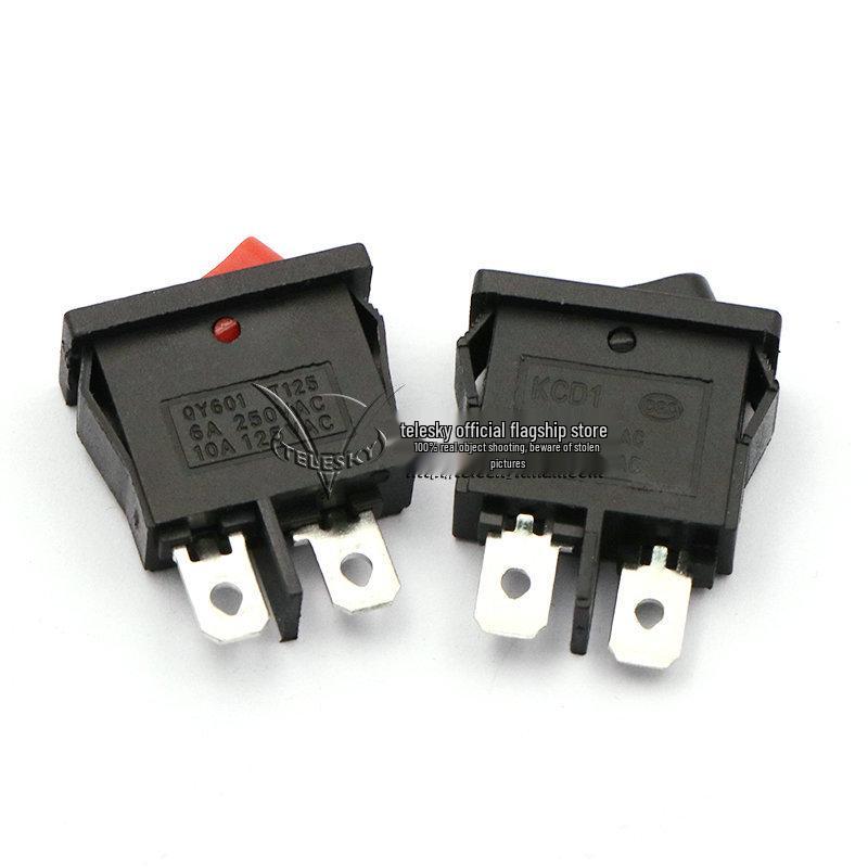 Thin Flat KCD1-110 Rocker Switch, 2 Pin Positions, Red/Black, 6A, 250V, 9.5x21mm