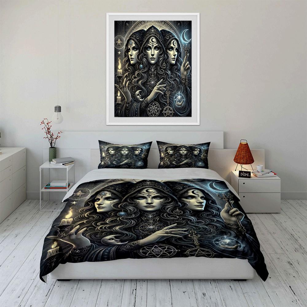 Occult-Inspired Mystical Decor Set Suitable For Spiritual Spaces Or Themed Rooms. Exquisite Three-Piece Bedding Set Gift