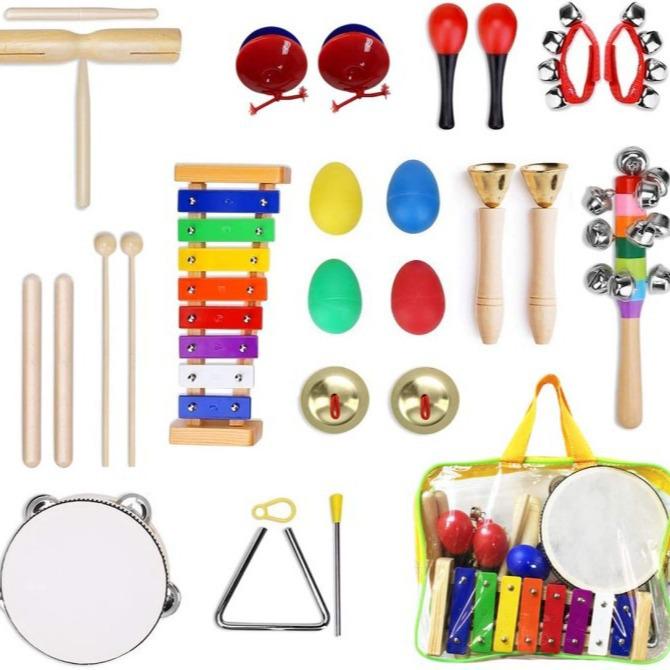 Orff Instruments Set: Eight-Tone Aluminum Glockenspiel, Tambourine, Triangle, Color Sticks, Bells, Sand Eggs, Cymbals Set