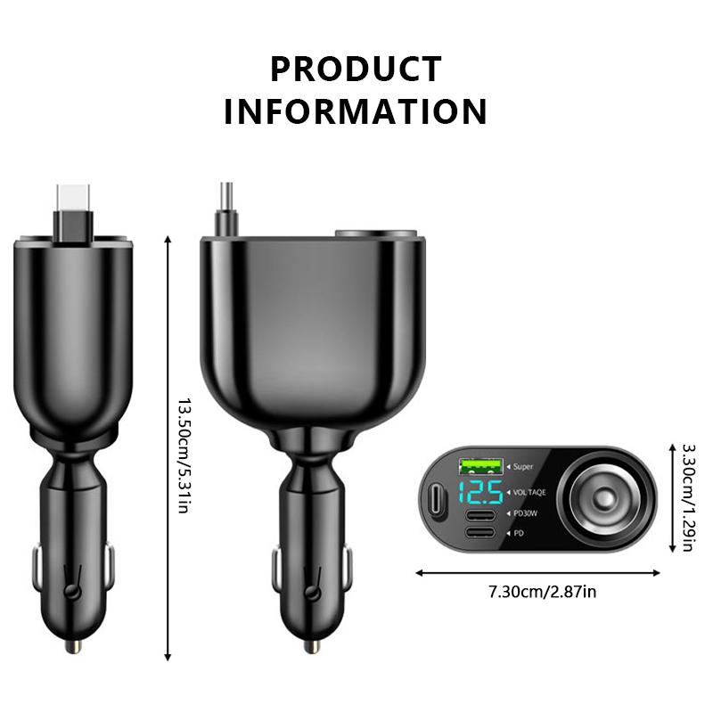 SEAMETAL Car Charger 66W USB Super Charge Phone Charger Adapter PD USB-C QC3.0 Multi Port Phone Charging