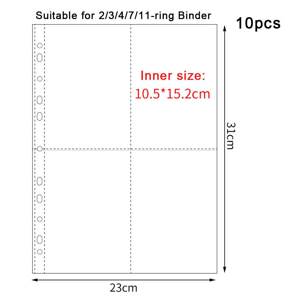 A4 Clear 10 Pcs Photo Album Refill Pages File Protector 4/11 Holes 6×4 8×10 4/11 Ring Binder Photocards Postcard Card Notebook