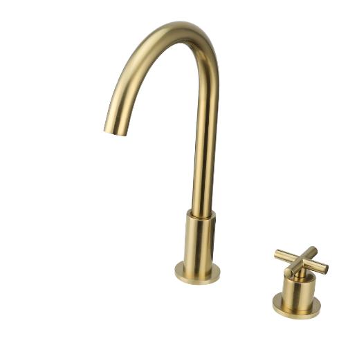 Modern Gold Double-Handled Brass Countertop Mounted Basin Tap Wide Spacing Bathroom Sink Tap with Contemporary Design (Gold,Other) золотой