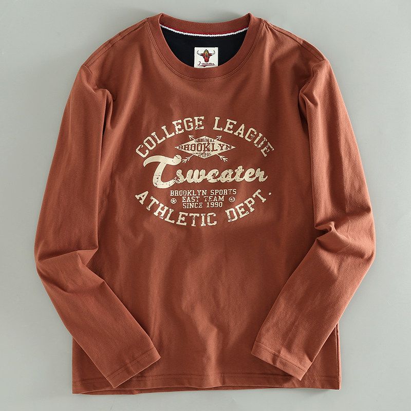 Men's Long-Sleeve T-Shirt with Round Neck, Pullover Style, Printed, Stretchy, Suitable for Spring and Autumn, Export Surplus