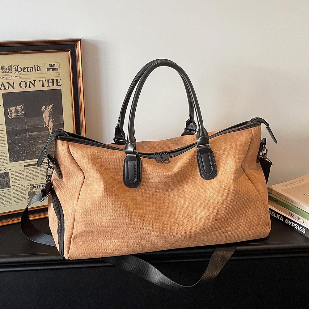 PU Leather Patchwork Design Business Travel Bag Large Capacity Casual Handbag Simple Style Travel Bag for Sports Fitness Storage хаки