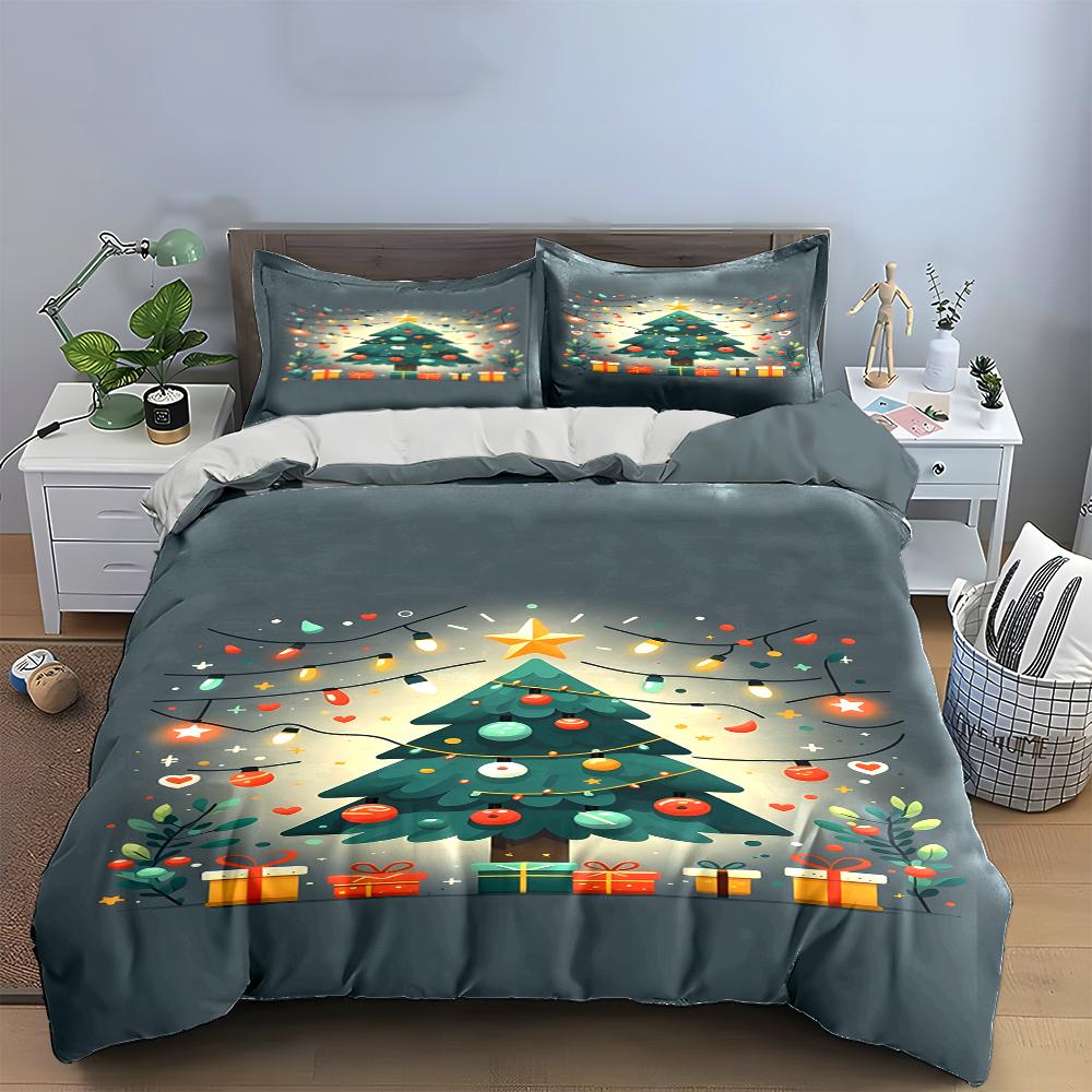 Christmas Tree Bedding Set with Lights Bedding Set (1 Duvet Cover, 2 Pillowcases, Duvet Not Included)