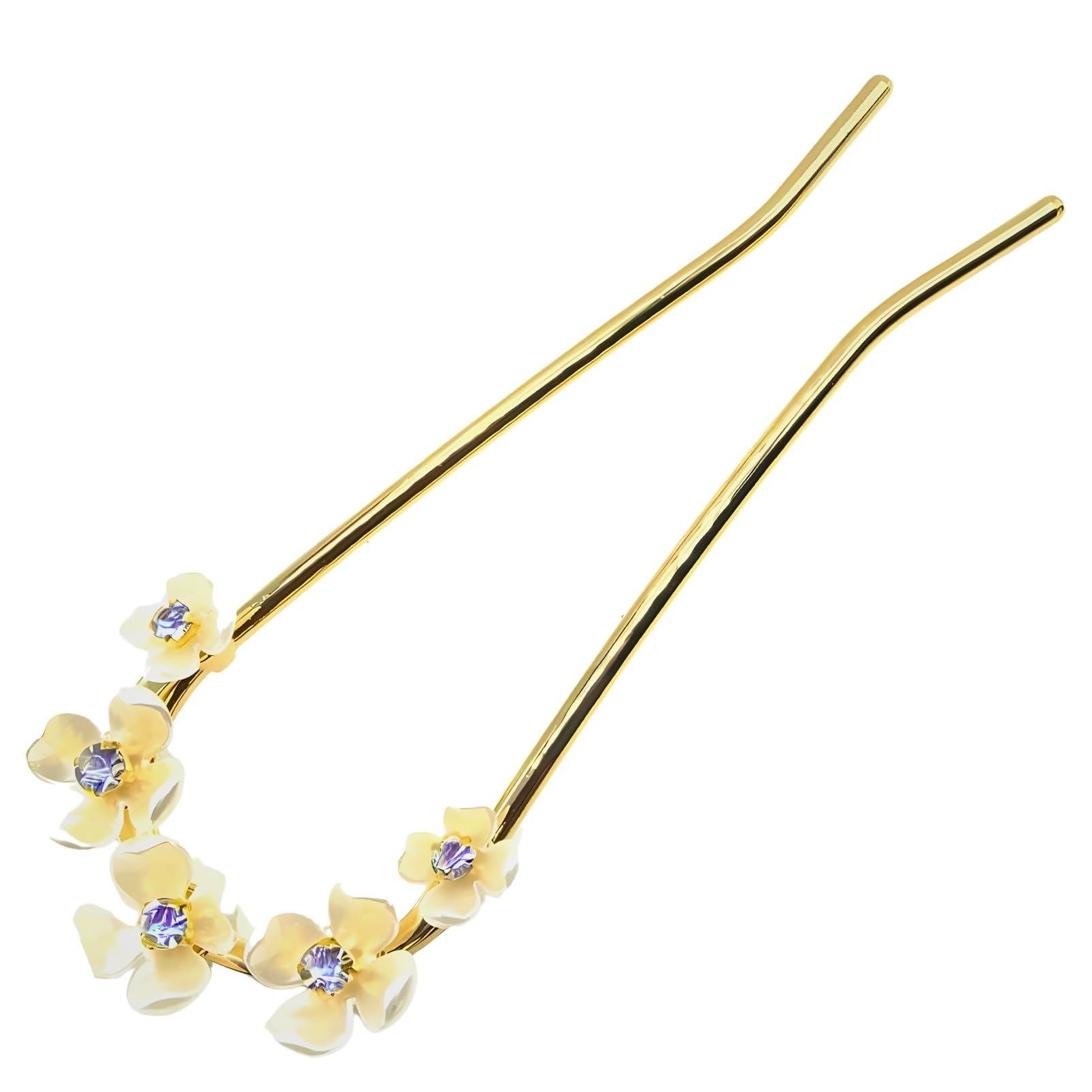 

[MiaoMiao] Kanzashi Hair Ornament for Japanese Clothing, Yukata, U-shaped, Formal Kimono, Metal, Antique, White Plum Blossom, Flower Petal, Zirconia,