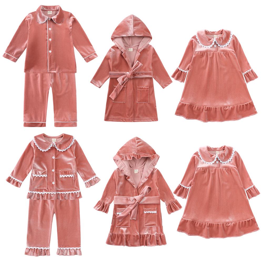 Children's Gold Velvet Pajamas - Autumn/Winter Homewear for Boys and Girls