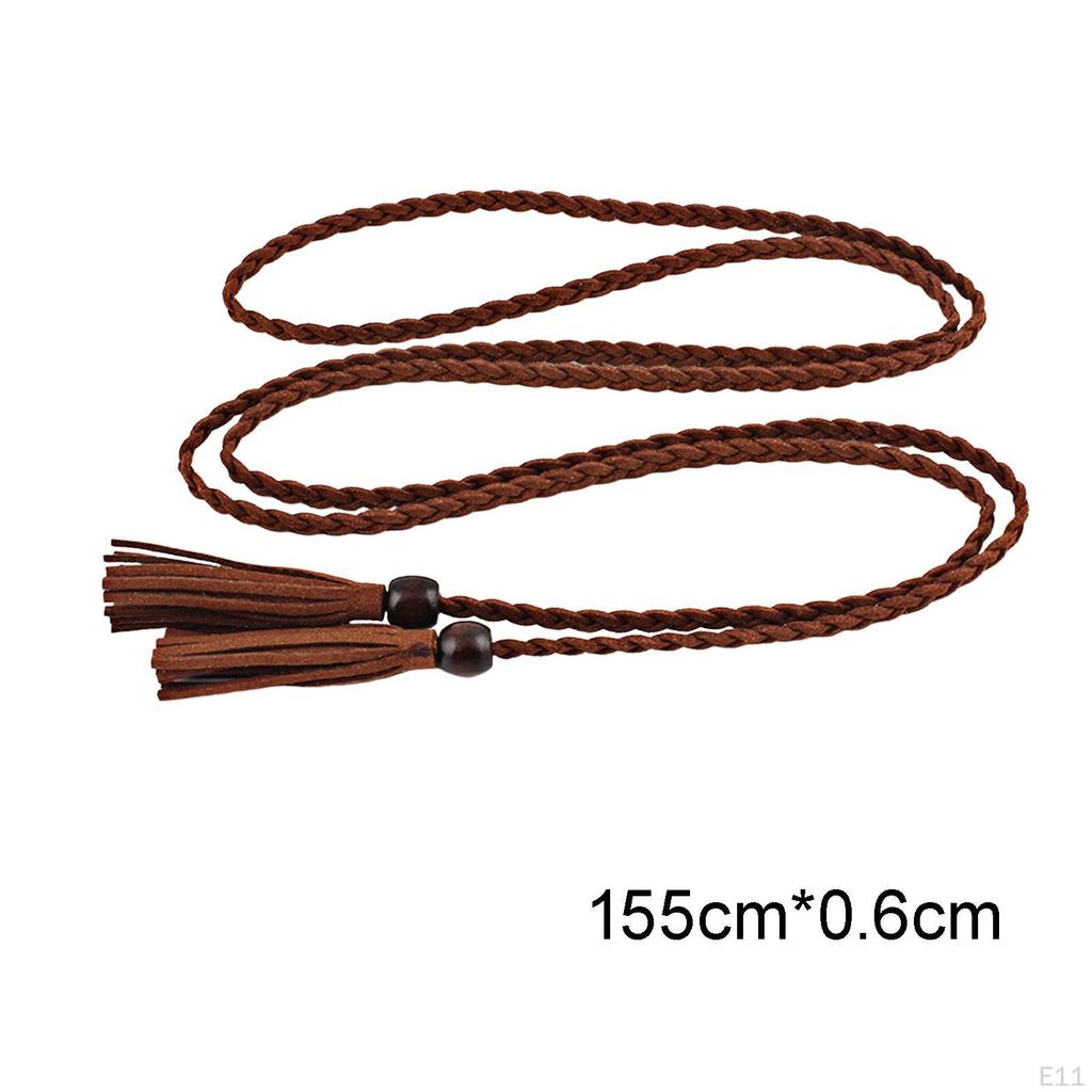 Knitted Waist Belt Waistband Retro Style, Rope Fashion Narrow Pendant, with Bead Accessories