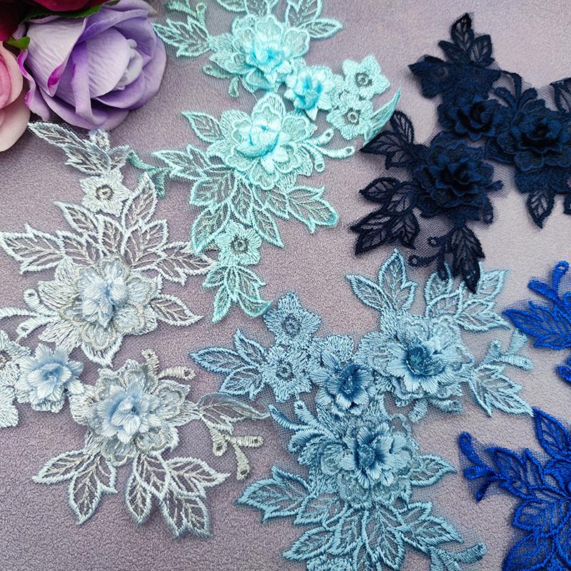 1pair Embroidered Three-dimensional Lace On Flower Wedding Dress Accessories DIY Lace Stickers Bridal Dress Decoration