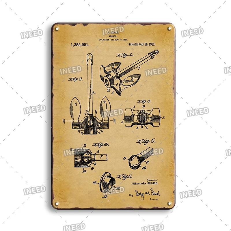 Vintage Yacht Club Art Decor Metal Poster, Retro Boat, Anchor Iron Painting, Personalized Man Cave, Beach Bar Decor Plaques