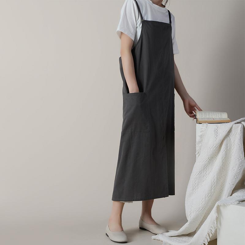 

Japanese Style Cotton Linen Florist Aprons Gardening Coffee Shops Kitchen Aprons Bib Dress Pocket Baking Cleaning Chef Apron