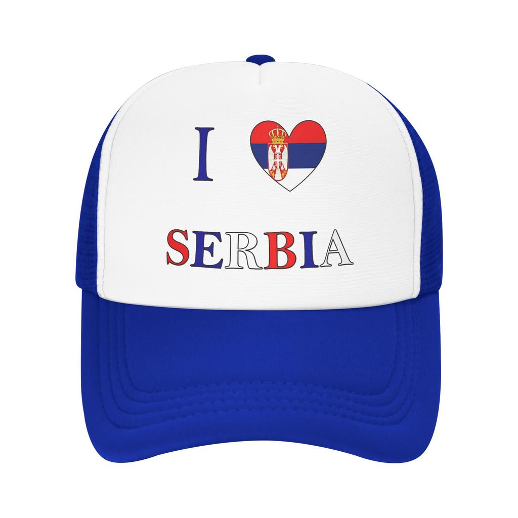 I Love Serbia Mesh Sun Hats Tennis Skate SunProof Snapback Cap FeUnisex Unisex Stylish Design Hip Hop Hats