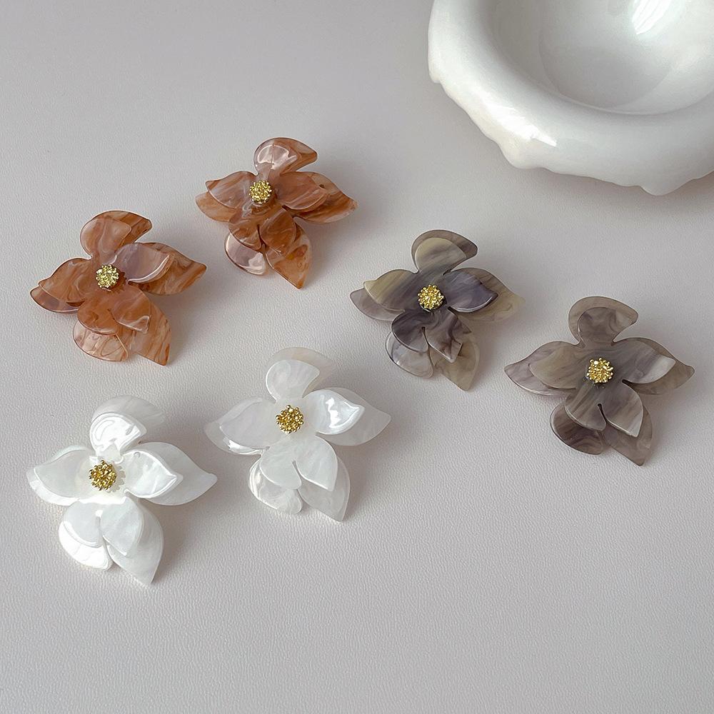 Retro Acrylic Flower Earrings with S925 Silver Needle - High-End, Exaggerated European & American Dangle Jewelry