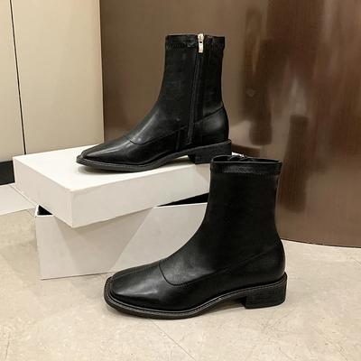 New Women Ankle Boots Fashion Female Flat Heel Low-Heel Shoes Lady Boots Leather Woman Low-heel Keep Warm Ankle Boots