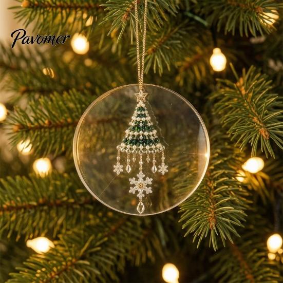 Holiday Tree Decorations 2D Flat Beaded Art Christmas Ornament, Acrylic Rustic/Candy/Snowflake Dangle/Faux Crystal Durable Ornament Xmas Hanging