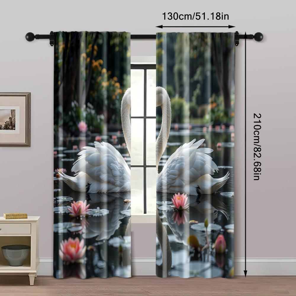 2pcs, Curtains&Window Treatment Swan Durable Polyester (without rod) Stuff Clearance for Bedroom, Kitchen, Office & Living Room