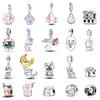 S925 Silver Cat And Dog Food Bowl Paw Pad Cute Pet Series Charms Beads Fit 3mm Bracelets DIY Gift Fine Jewelry Making