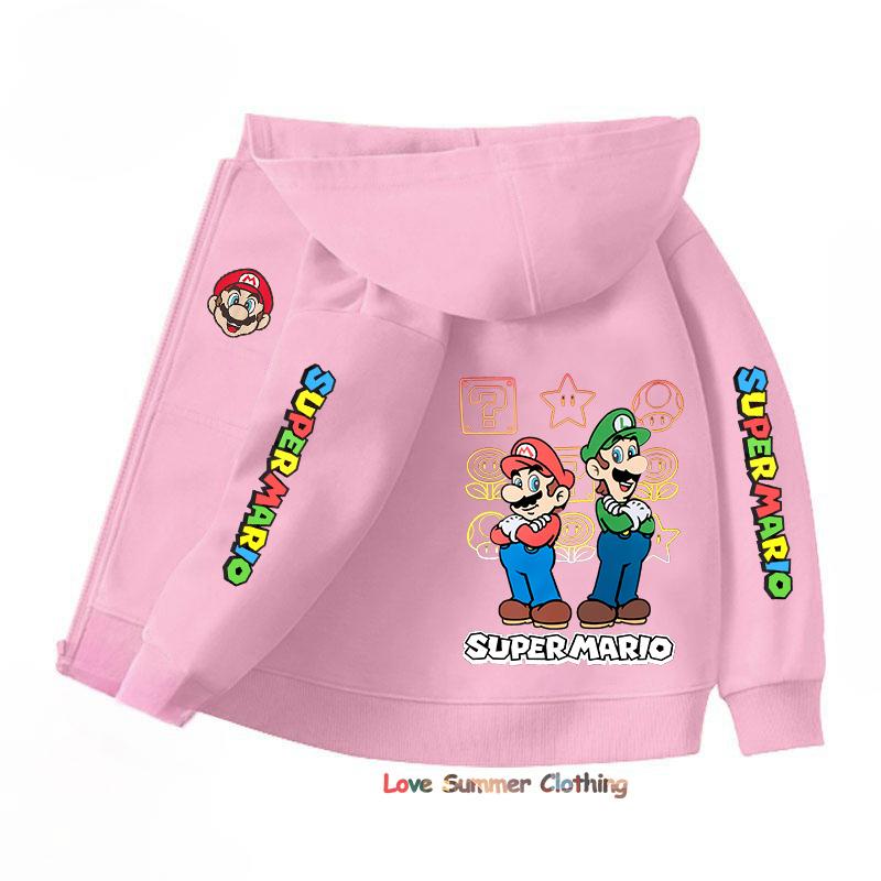 Spring Autumn Hoodie Zip Up Game Pattern Mario Children Hoodie Kids Boy Girl Clothing Pullover Cartoon Printed Top Sweatshirt