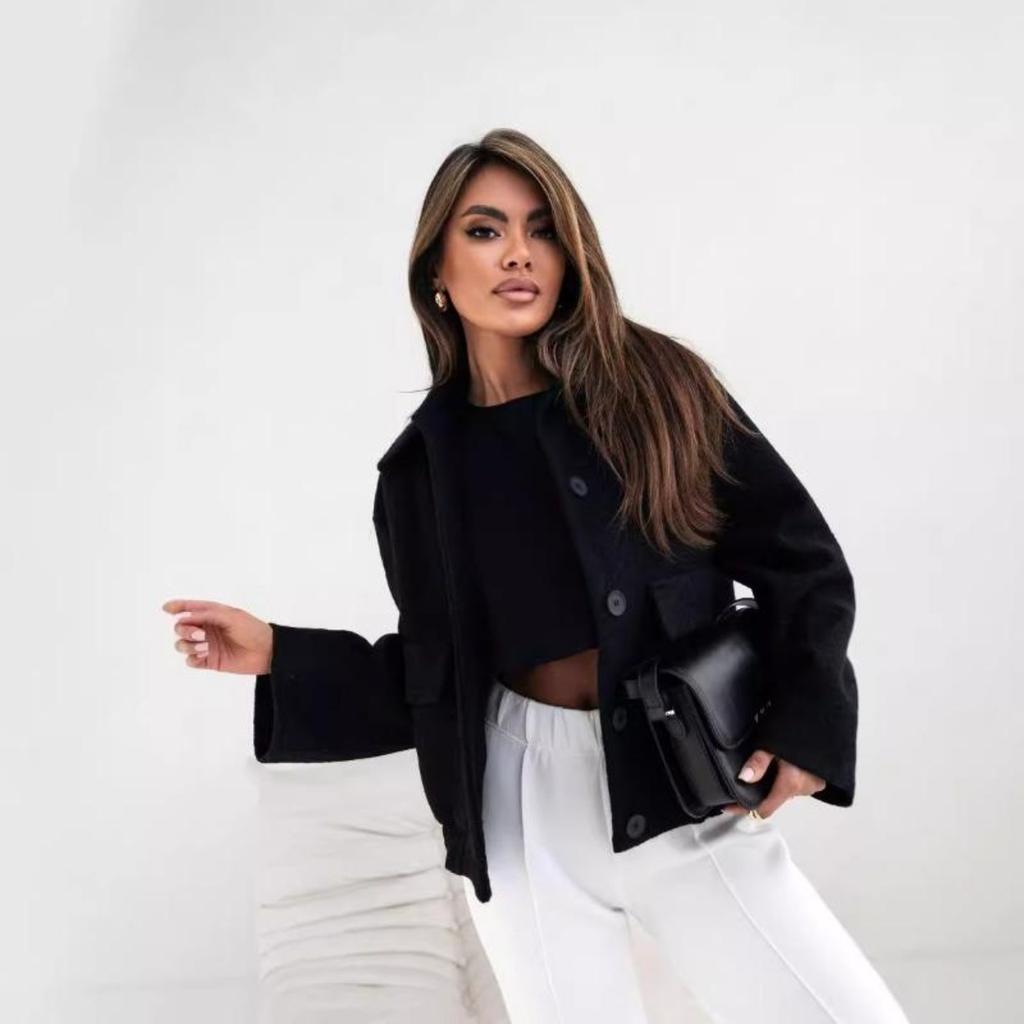 New Winter Simple and Fashionable Solid Color Single-breasted Solid Color Woolen Coat for Women