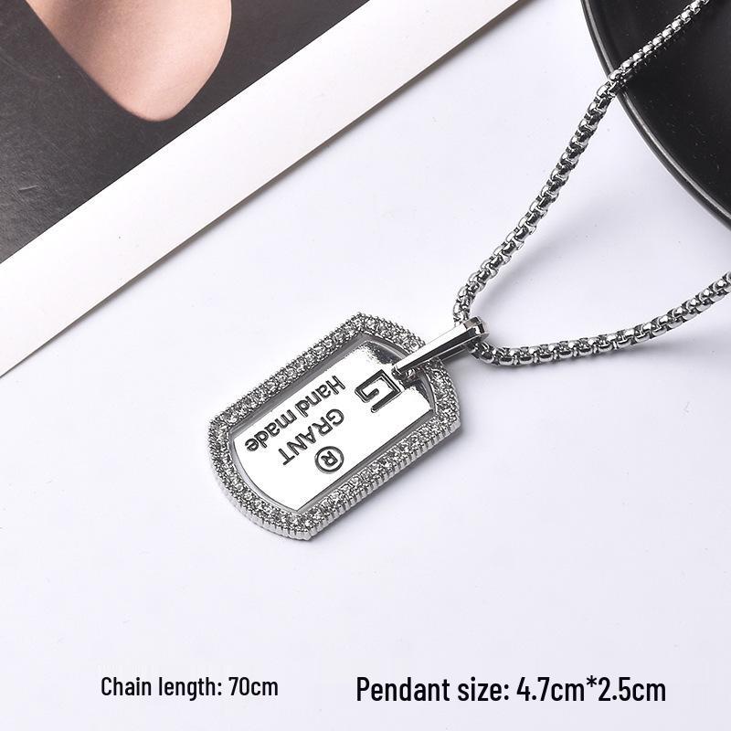 Trendy Cross-Border Rhinestone Pendant Necklace: Unisex Hip-Hop Style Stainless Steel Chain.