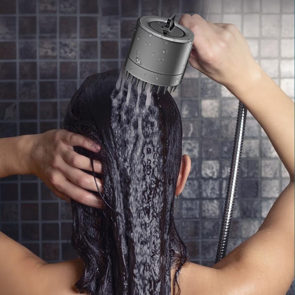 Multifunctional hand-held filter shower set silver (including 1.5 m stainless steel hose, 5 filter elements and non-porous base, four-speed mode)