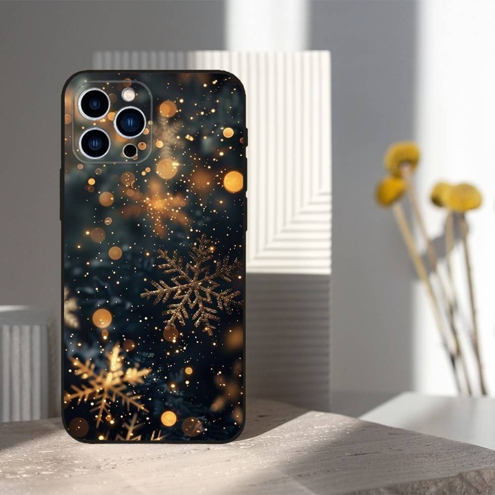 

Snowflakes Art Christmas For iPhone 8,7,11,12,15,14,13,16,17,Plus,Pro Max,XS,X,XR,SE,Mini,Soft Silicone Black Case iPhoneXR