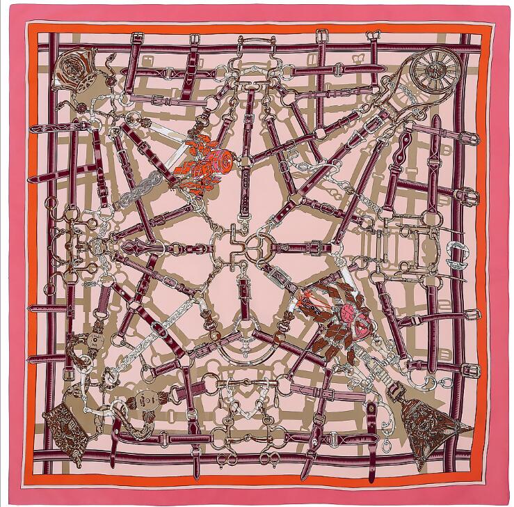 130cm New Arrival Belt Chain Scarf For Ladies Brand Silk Scarf  Design Big Square Scarf Women Neckerchief Twill Sunscreen Shawl