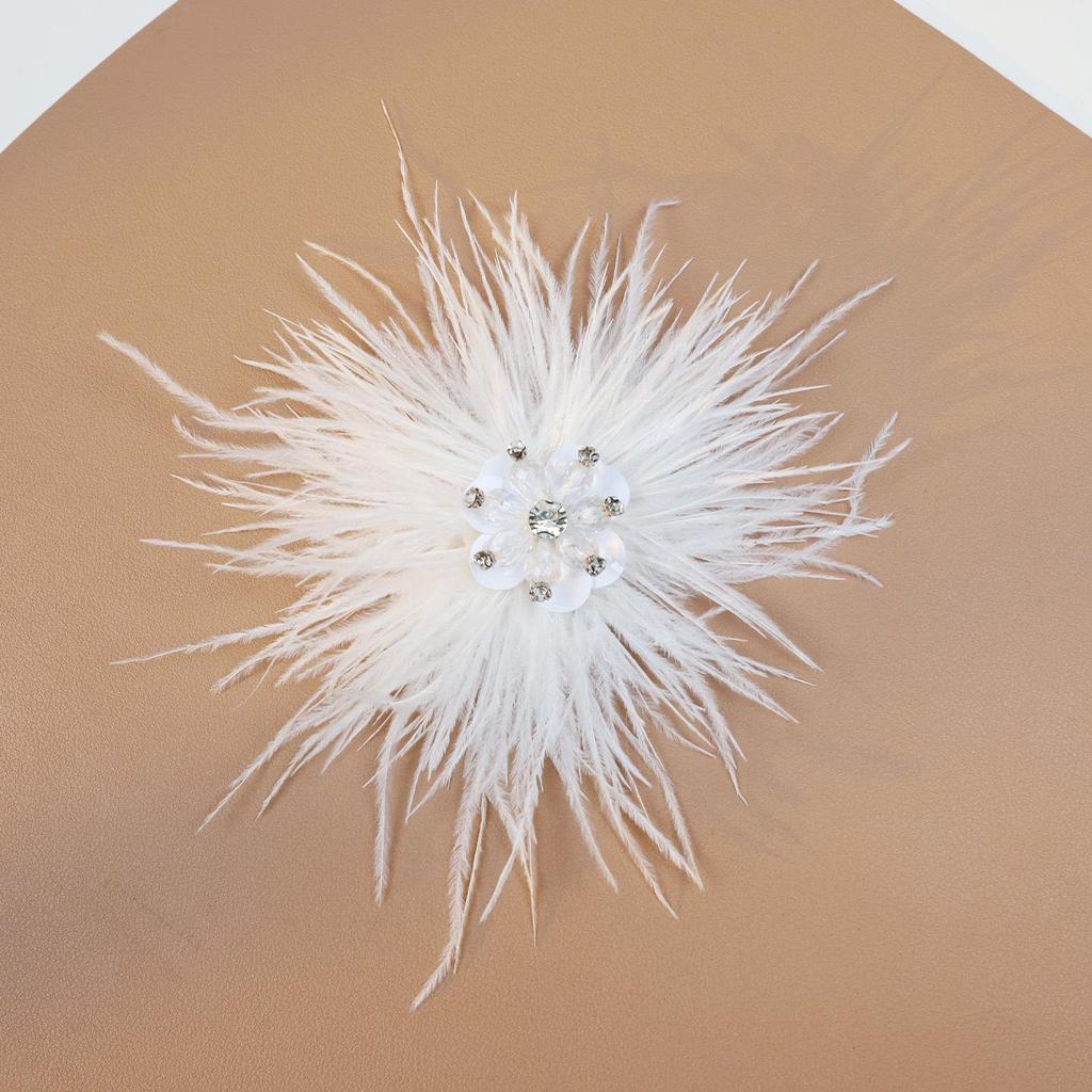 Colorful Crystal Flower Ostrich Feather Brooch for Stage Performance