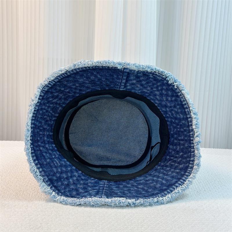 Spring New Gradual Change Raw Edge Washed Denim Bucket Hat Women's Leisure Sunshade Sunscreen Hat Women's Bucket Hat