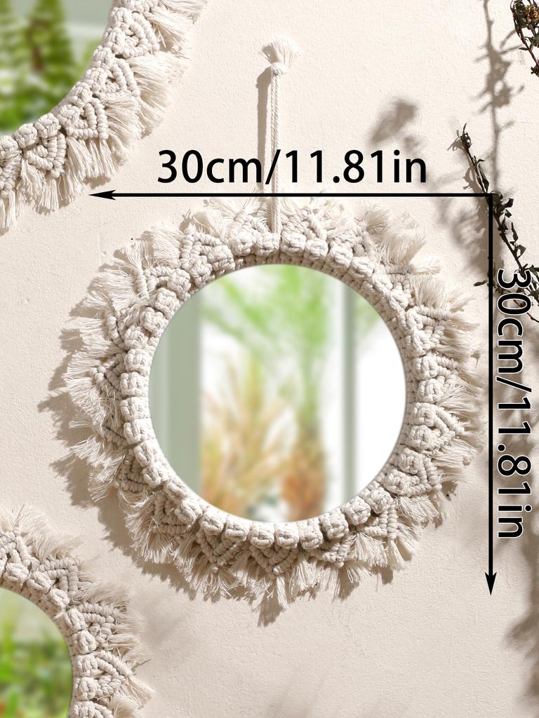 Boho Handgewebte Makramee Dekorative Spiegel Wandbehang Heimdekoration Nordisch Schlafzimmer Wohnzimmer Wandteppich Handwerk Dekor