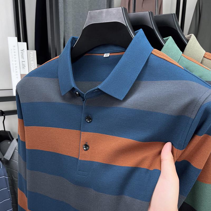 Firstview Men's Striped Cotton Long-Sleeve Polo Shirt