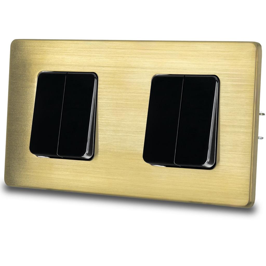 Quadruple Black Staircase Light Switch Brushed Steel Pvd Brass