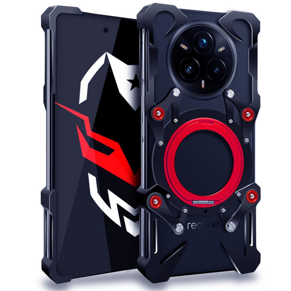 For Realme 14 Pro+ 5G Bumper Case Kickstand Aluminum Alloy Magnetic Phone Cover with Wrist Strap